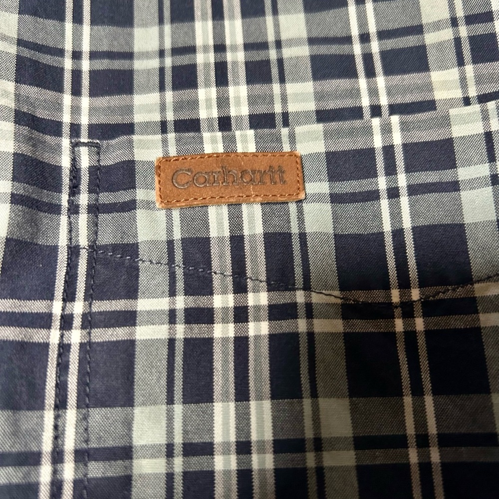 Carhartt Men's Blue and Gray Plaid Button Down Shirt 2XL